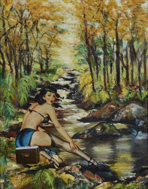 Artist Unknown - (Pop Art) Woman at Creek with Esky